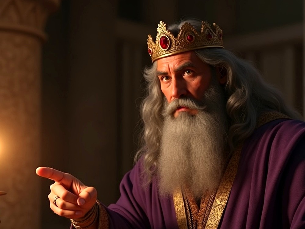 King Solomon facing forward while teaching, representing wise speech and careful words
